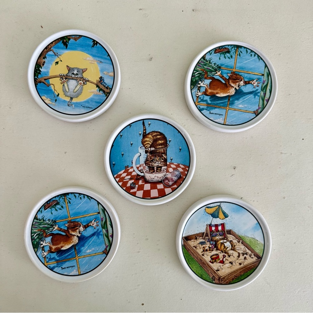 Whimsical Animal Coaster Set Featuring Cat Design